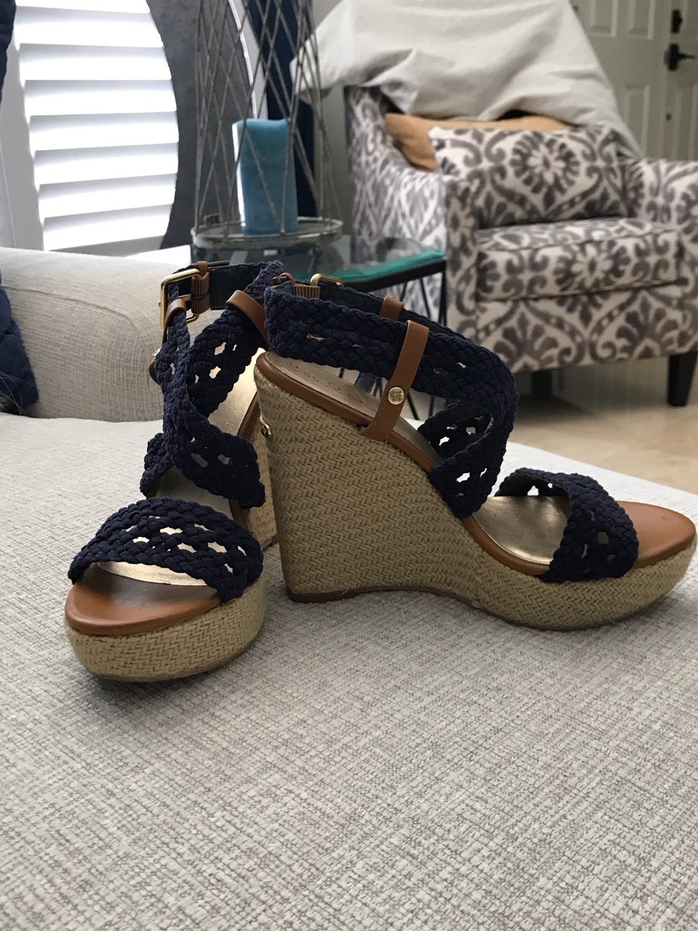 Lilly Pulitzer Navy Braided Espadrille Wedge Sandals